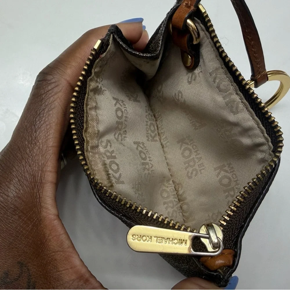 Michael Kors Brown and Gold Logo Zip Card Case Keyring - Picture 4 of 4
